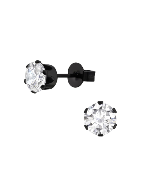 Round 6mm Stainless Steel Ear Studs with Cubic Zirconia