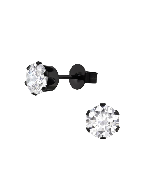 Round 6mm Stainless Steel Ear Studs with Cubic Zirconia