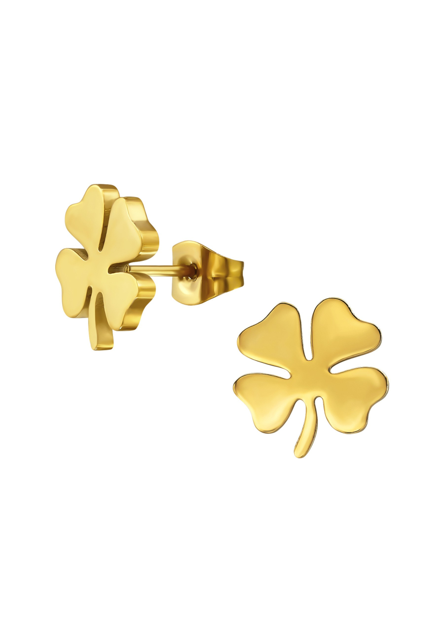 Pendientes de Botón de Trébol de Acero Inoxidable