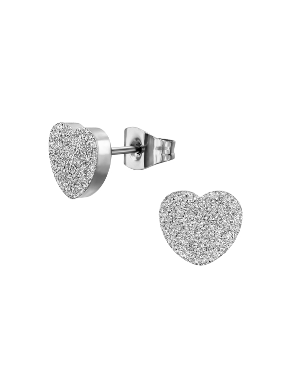 Pendientes de Botón de Corazón Texturizado de Acero Inoxidable