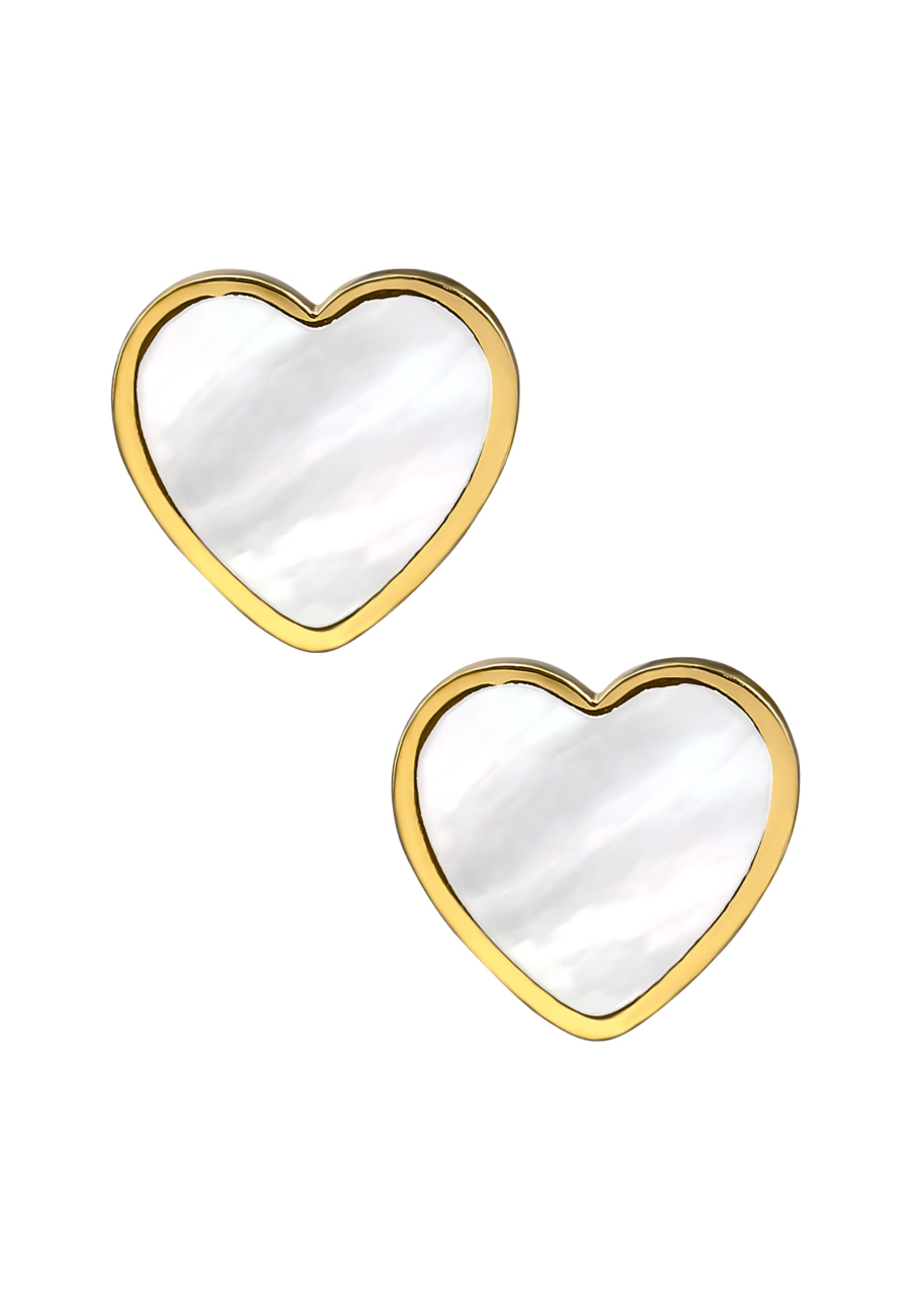 Pendientes de Botón de Corazón de Acero Inoxidable con Nácar de Concha de Imitación