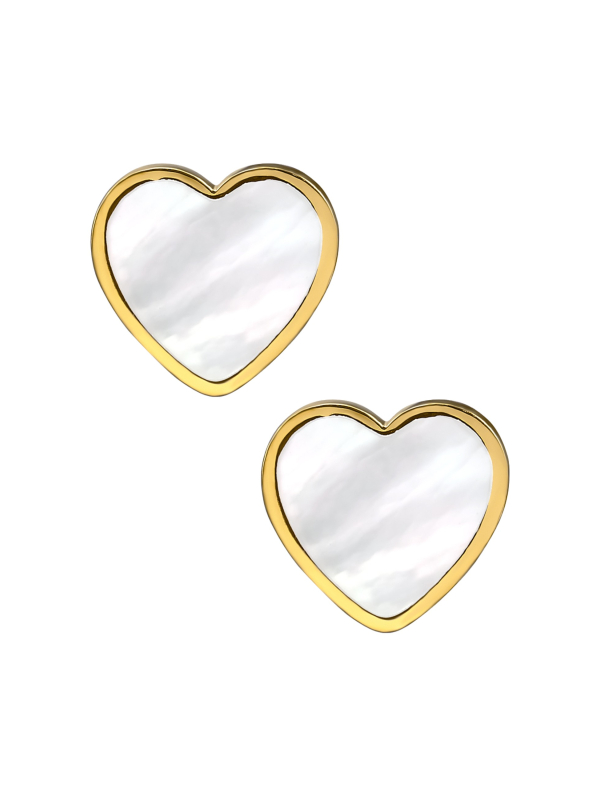 Pendientes de Botón de Corazón de Acero Inoxidable con Nácar de Concha de Imitación