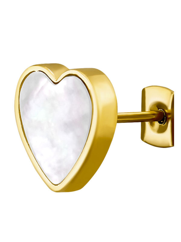 Heart Stainless Steel Ear Studs with Imitation Shell Mother of Pearl