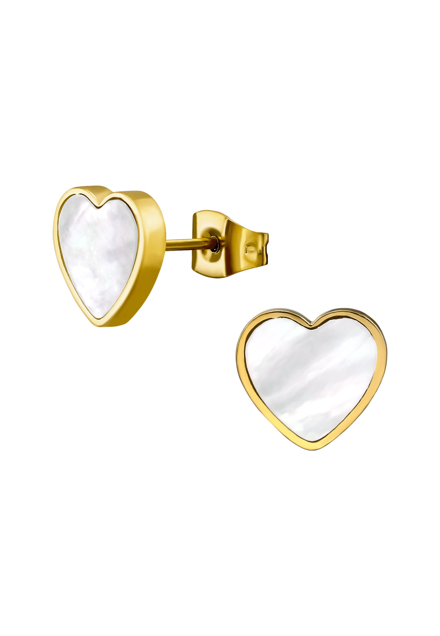 Heart Stainless Steel Ear Studs with Imitation Shell Mother of Pearl