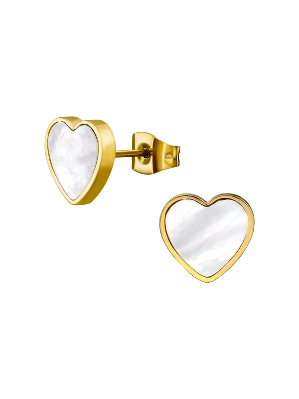 Heart Stainless Steel Ear Studs with Imitation Shell Mother of Pearl