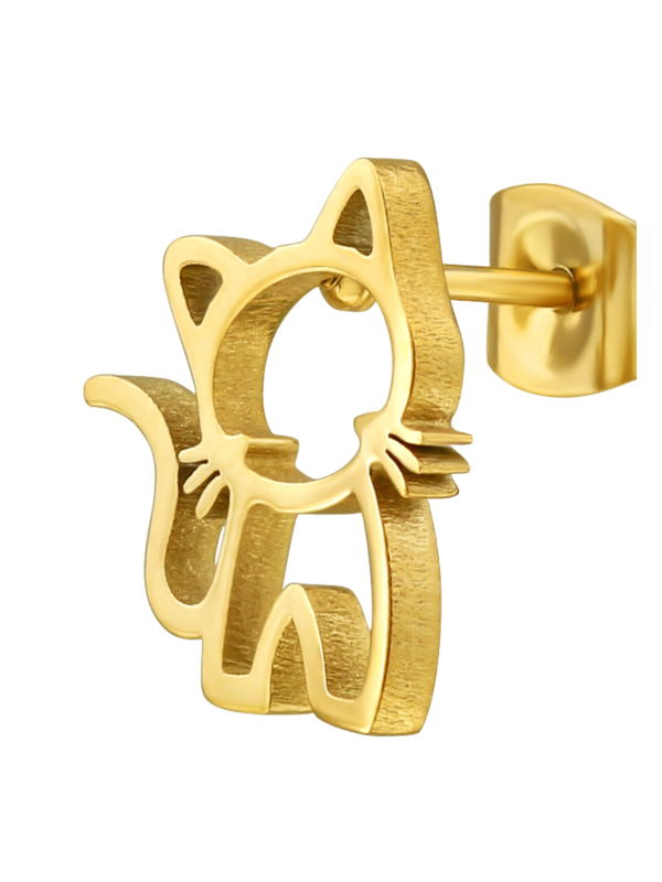 Pendientes de Botón de Gato de Acero Inoxidable