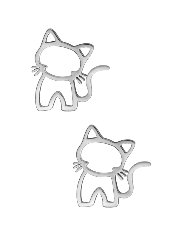 Pendientes de Botón de Gato de Acero Inoxidable