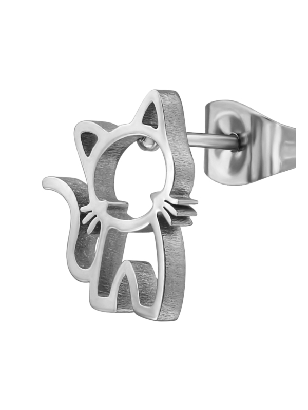 Pendientes de Botón de Gato de Acero Inoxidable