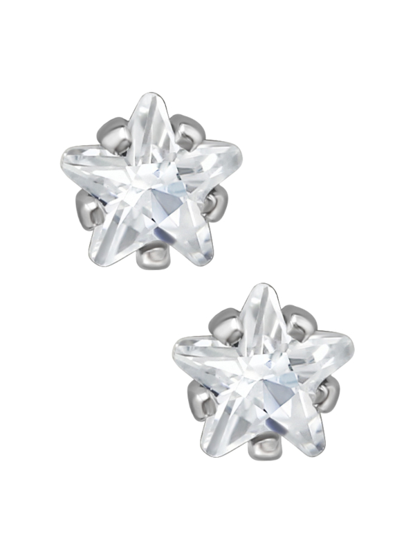 Puces d'Oreilles Étoile 4 mm en Acier Inoxydable avec Zircone Cubique