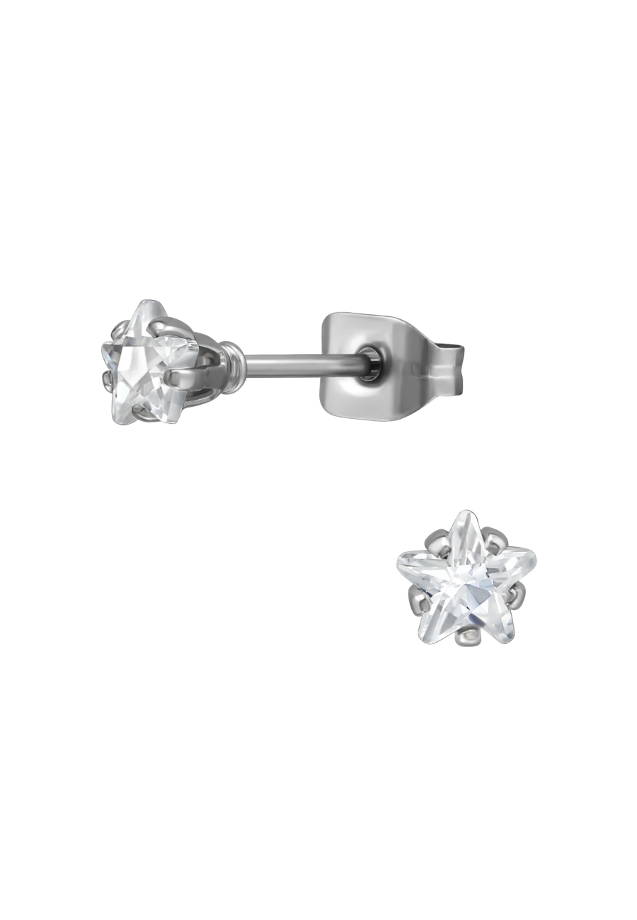 Puces d'Oreilles Étoile 4 mm en Acier Inoxydable avec Zircone Cubique