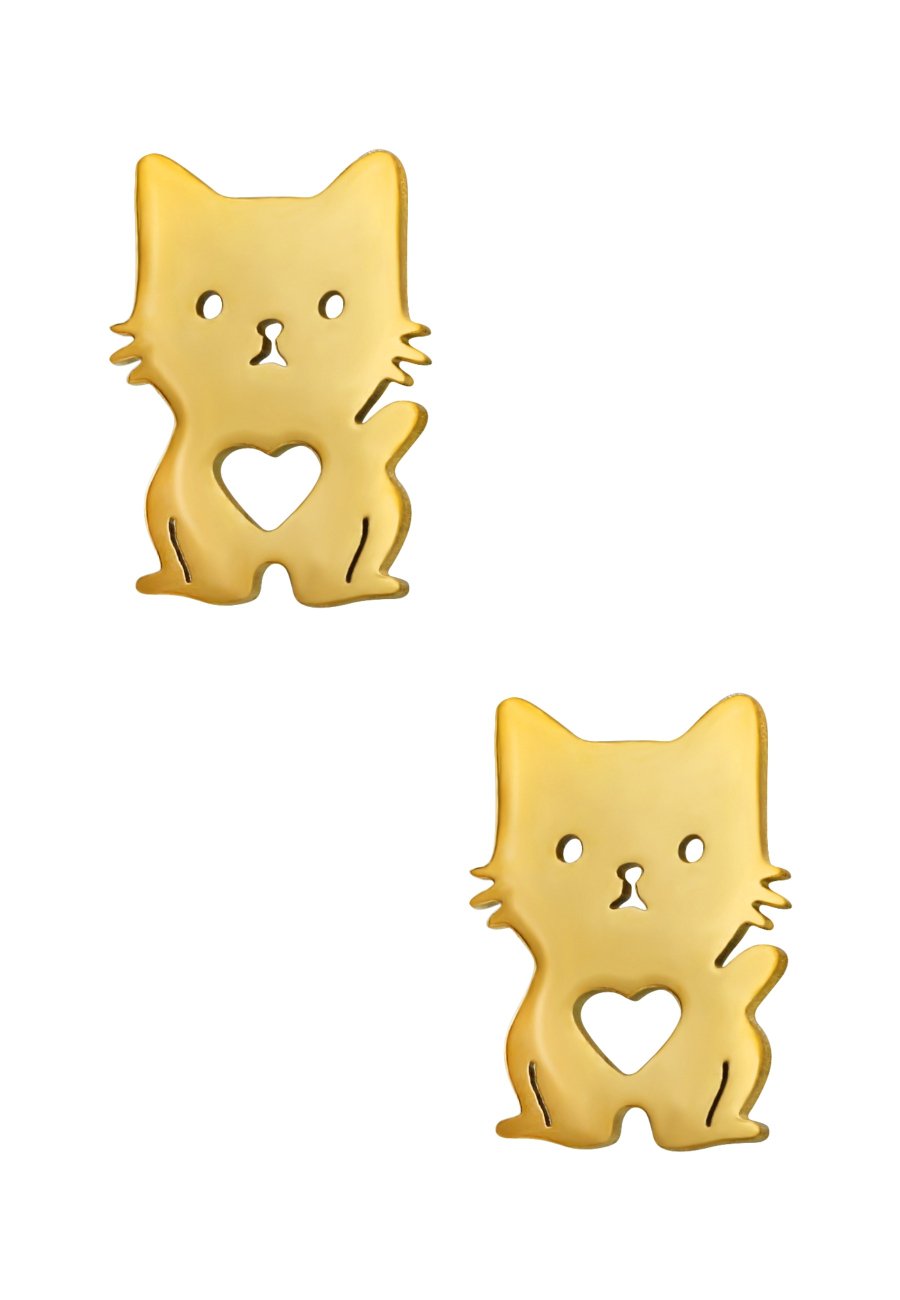 Puces d'Oreilles Chat avec Cœur en Acier Inoxydable