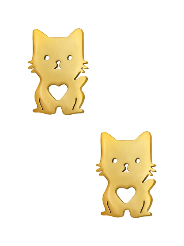 Puces d'Oreilles Chat avec Cœur en Acier Inoxydable