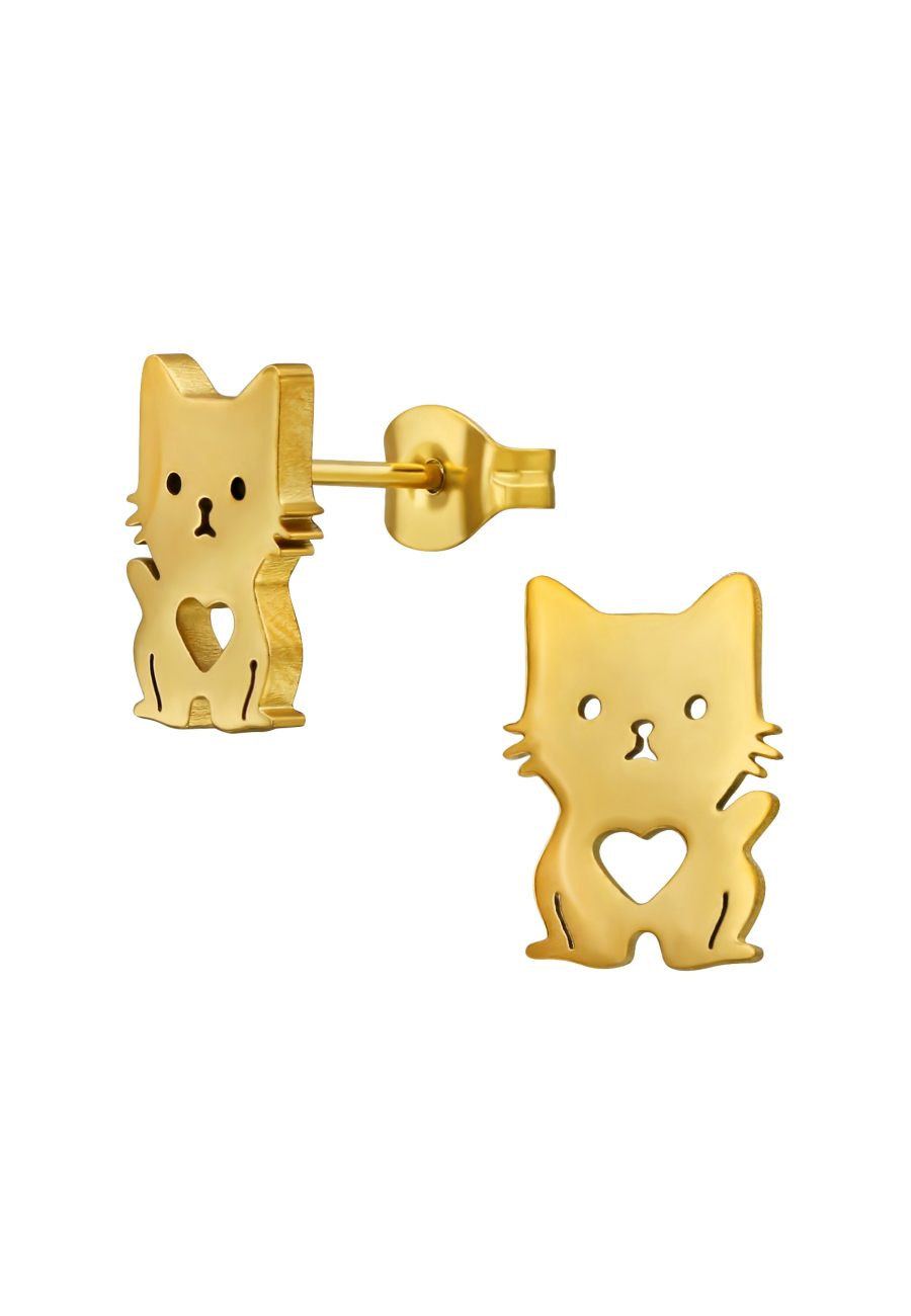 Cat with Heart Stainless Steel Ear Studs
