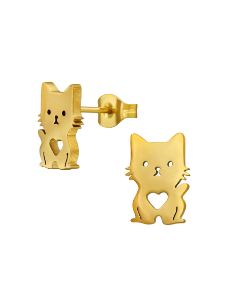 Ohrstecker Katze mit Herz aus Edelstahl