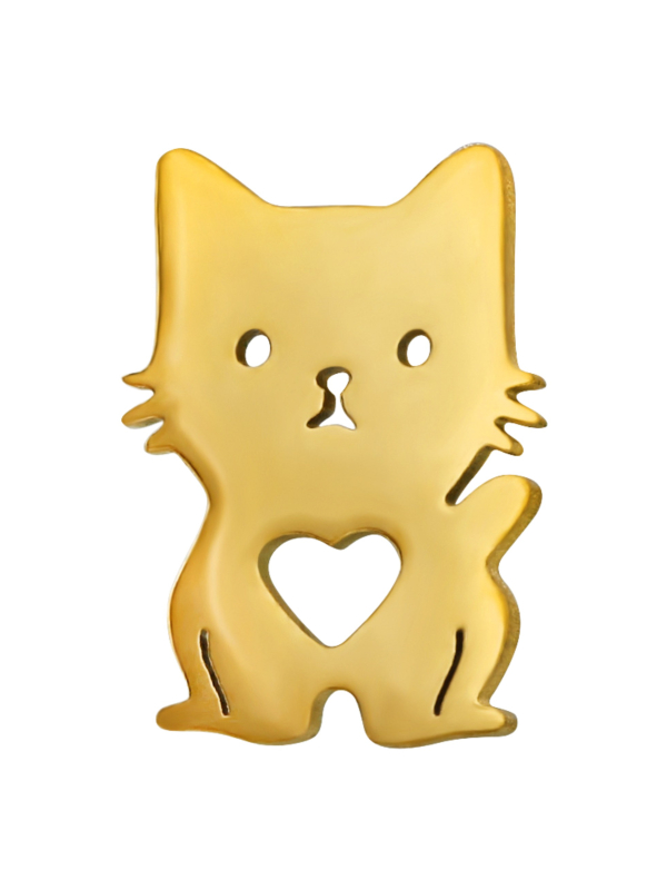 Pendientes de Botón de Gato con Corazón de Acero Inoxidable