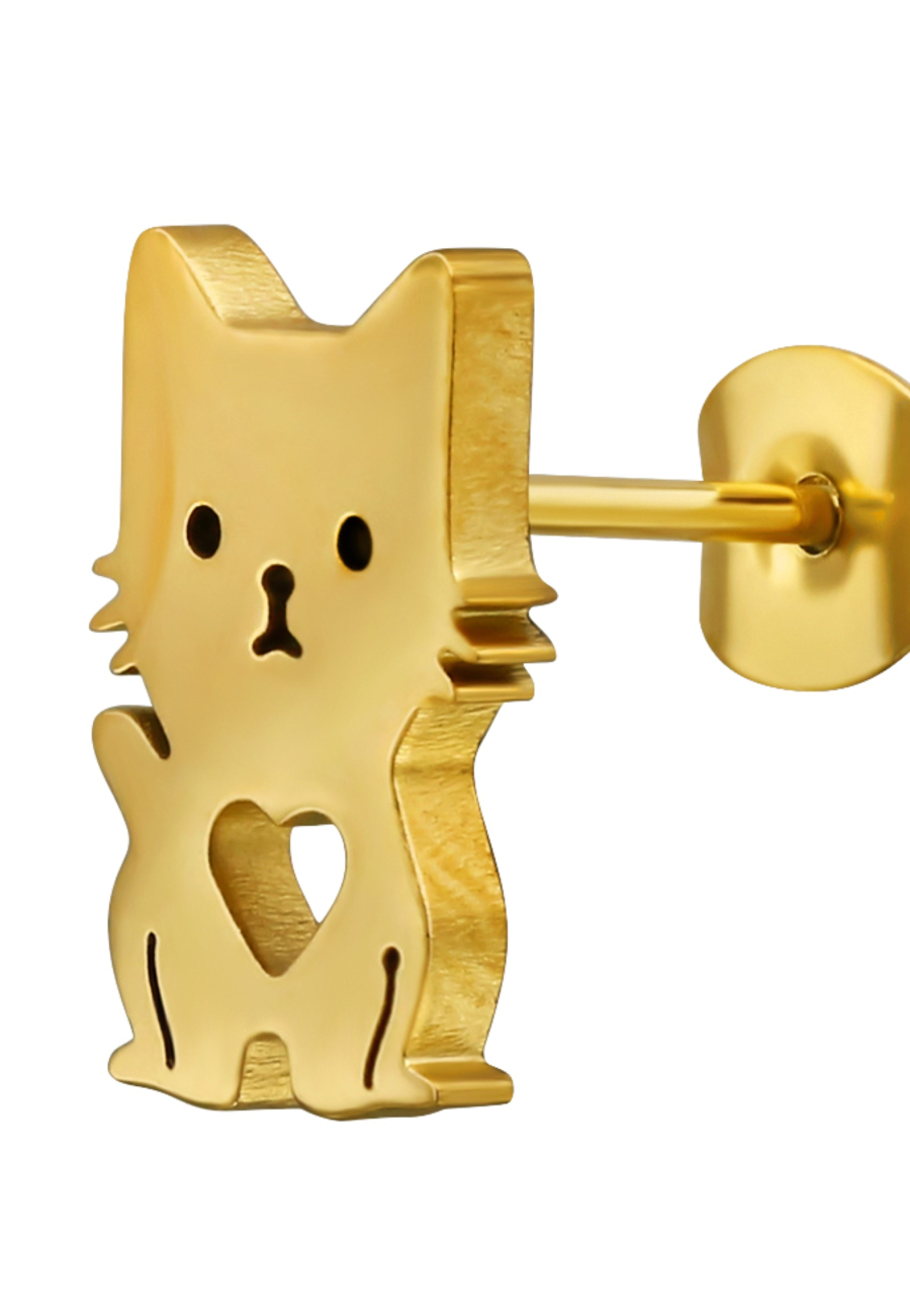 Puces d'Oreilles Chat avec Cœur en Acier Inoxydable