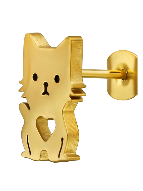 Ohrstecker Katze mit Herz aus Edelstahl