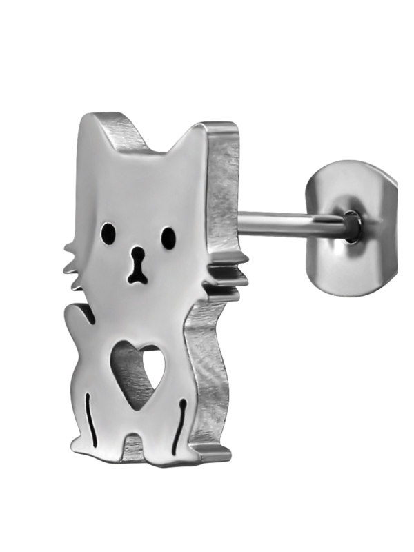 Cat with Heart Stainless Steel Ear Studs