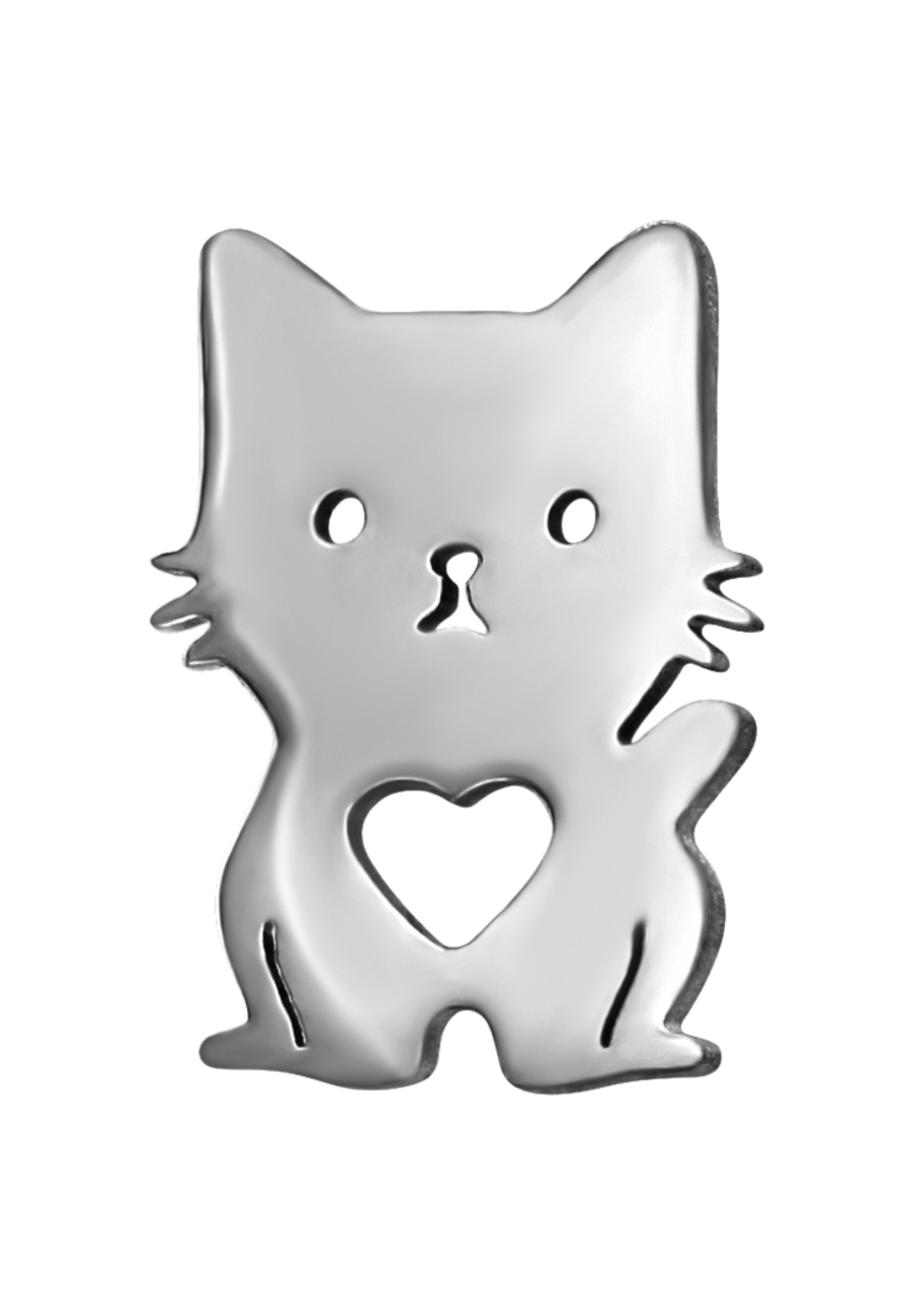 Pendientes de Botón de Gato con Corazón de Acero Inoxidable