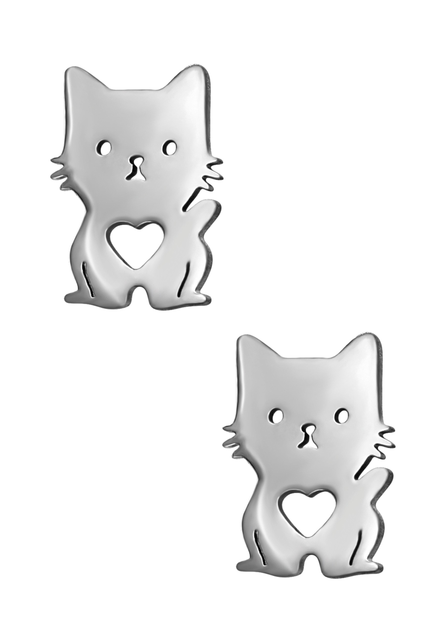 Puces d'Oreilles Chat avec Cœur en Acier Inoxydable