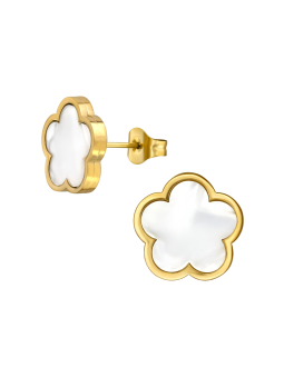 Ohrstecker Wolke aus Edelstahl mit Muschel/Imitiertem Stein