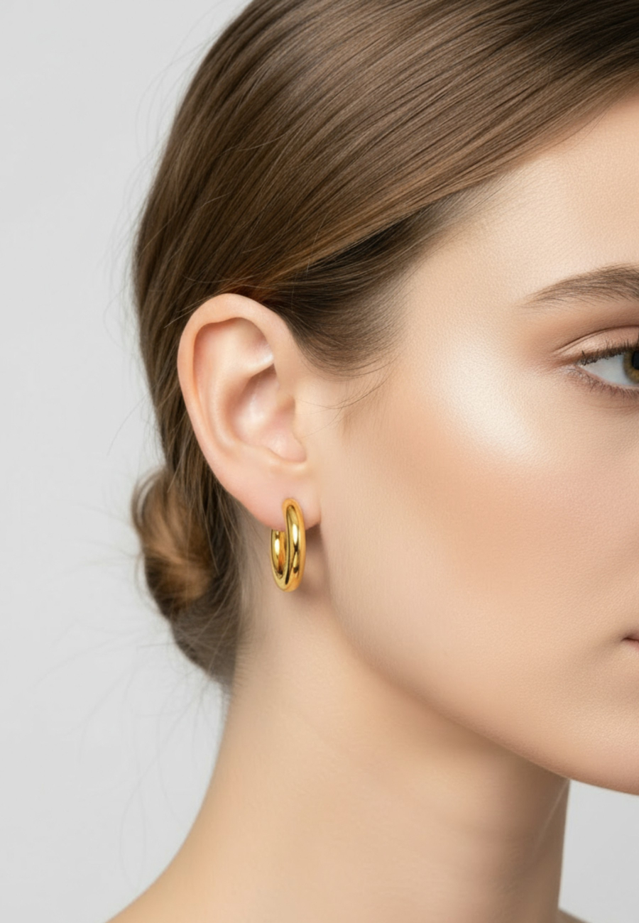 30mm Rounded Half Hoop Stainless Steel Gold Color Ear Studs