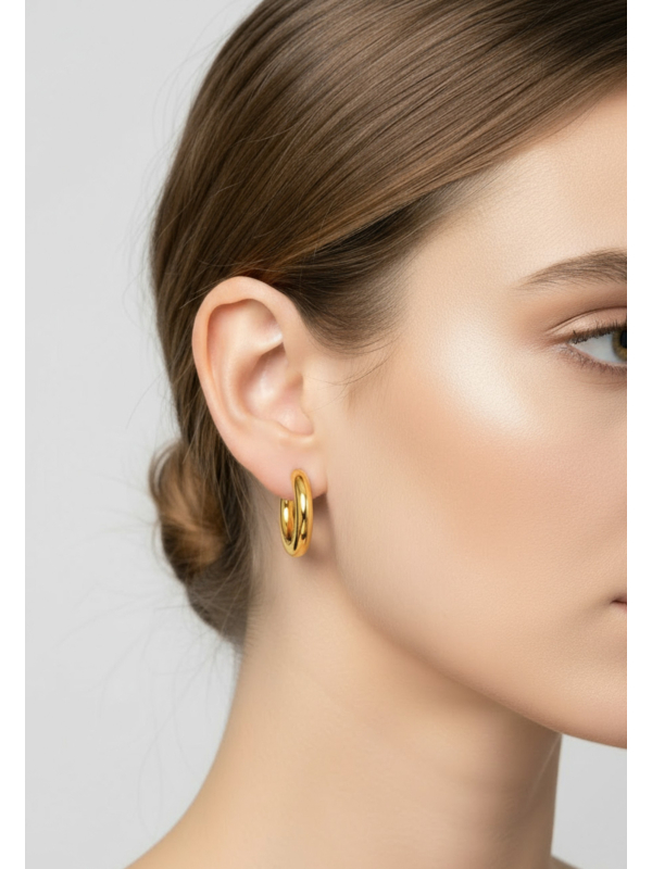 30mm Rounded Half Hoop Stainless Steel Gold Color Ear Studs