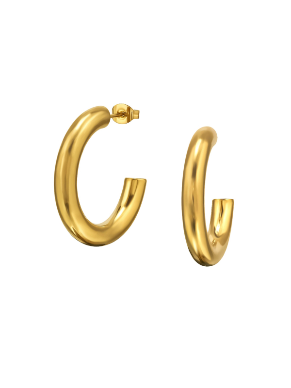 30mm Rounded Half Hoop Stainless Steel Gold Color Ear Studs
