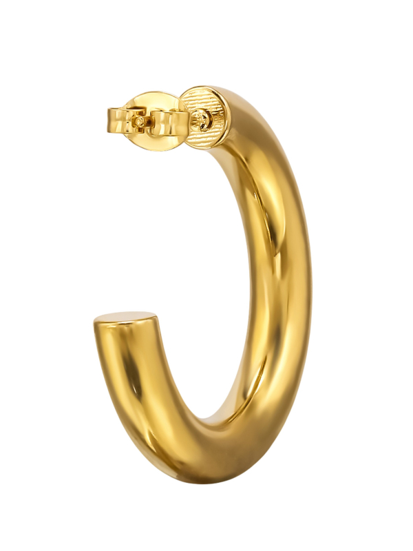 30mm Rounded Half Hoop Stainless Steel Gold Color Ear Studs