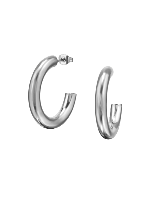 Puces d'Oreilles Demi-Créoles Arrondies 30 mm en Acier Inoxydable