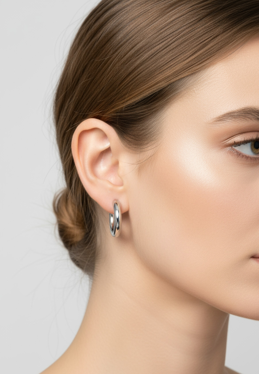 Puces d'Oreilles Demi-Créoles Arrondies 30 mm en Acier Inoxydable