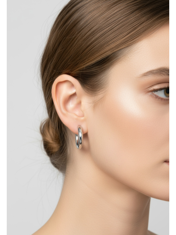 30 mm Gerundete Halbe Creolen/Ohrstecker aus Edelstahl