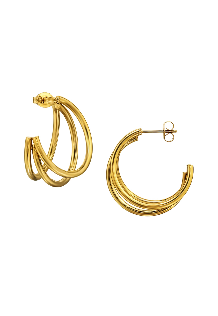 Three Curved Bar Half Hoop Stainless Steel Ear Studs