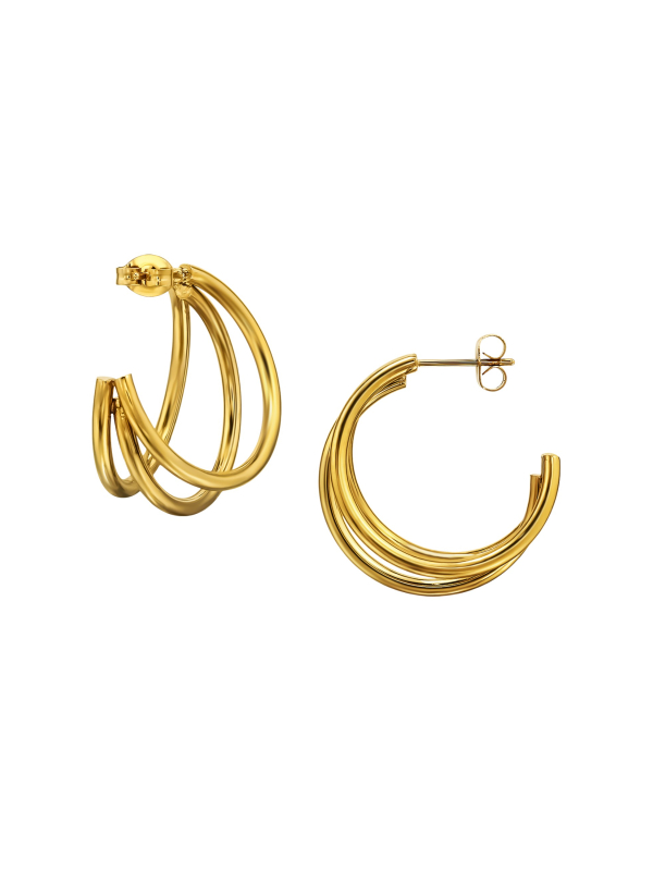 Three Curved Bar Half Hoop Stainless Steel Ear Studs