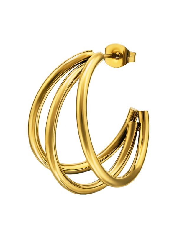 Three Curved Bar Half Hoop Stainless Steel Ear Studs