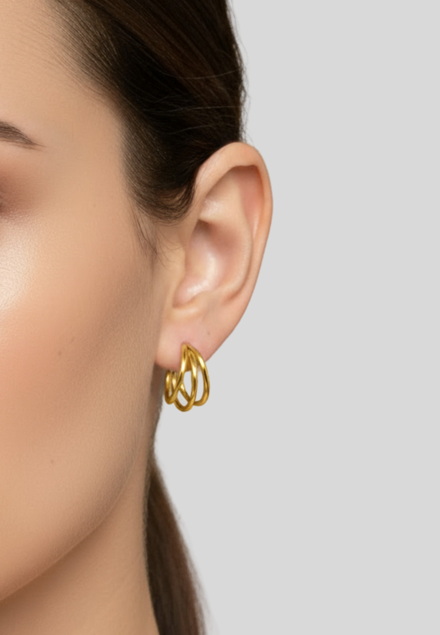 Three Curved Bar Half Hoop Stainless Steel Ear Studs