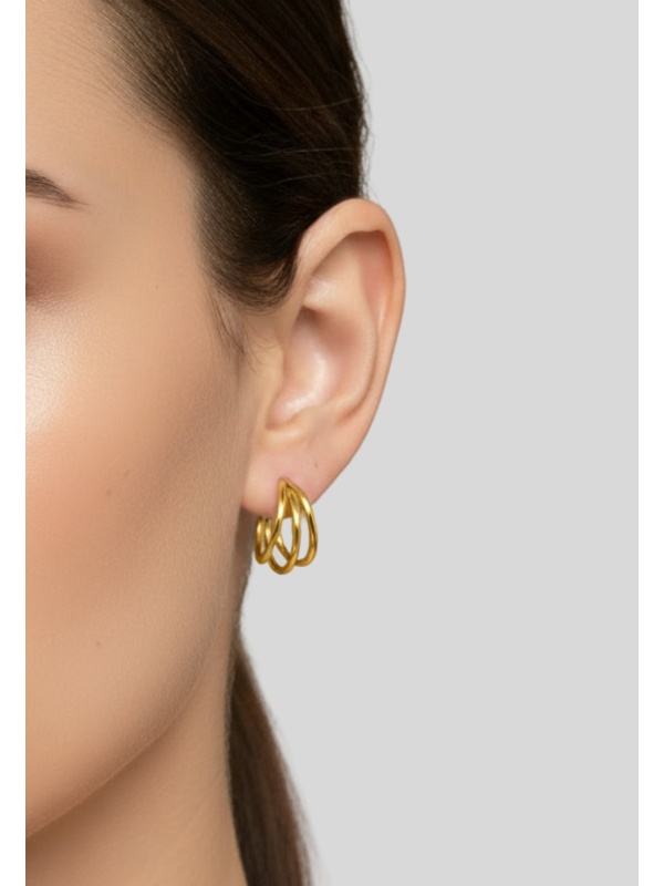 Three Curved Bar Half Hoop Stainless Steel Ear Studs