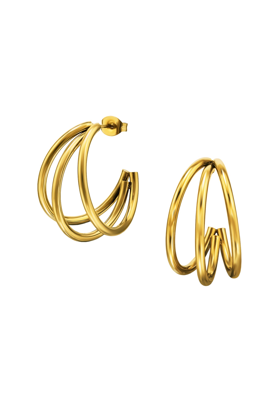 Pendientes de Botón de Media Argolla de Tres Barras Curvas de Acero Inoxidable