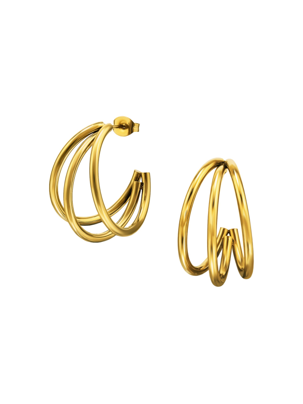 Three Curved Bar Half Hoop Stainless Steel Ear Studs