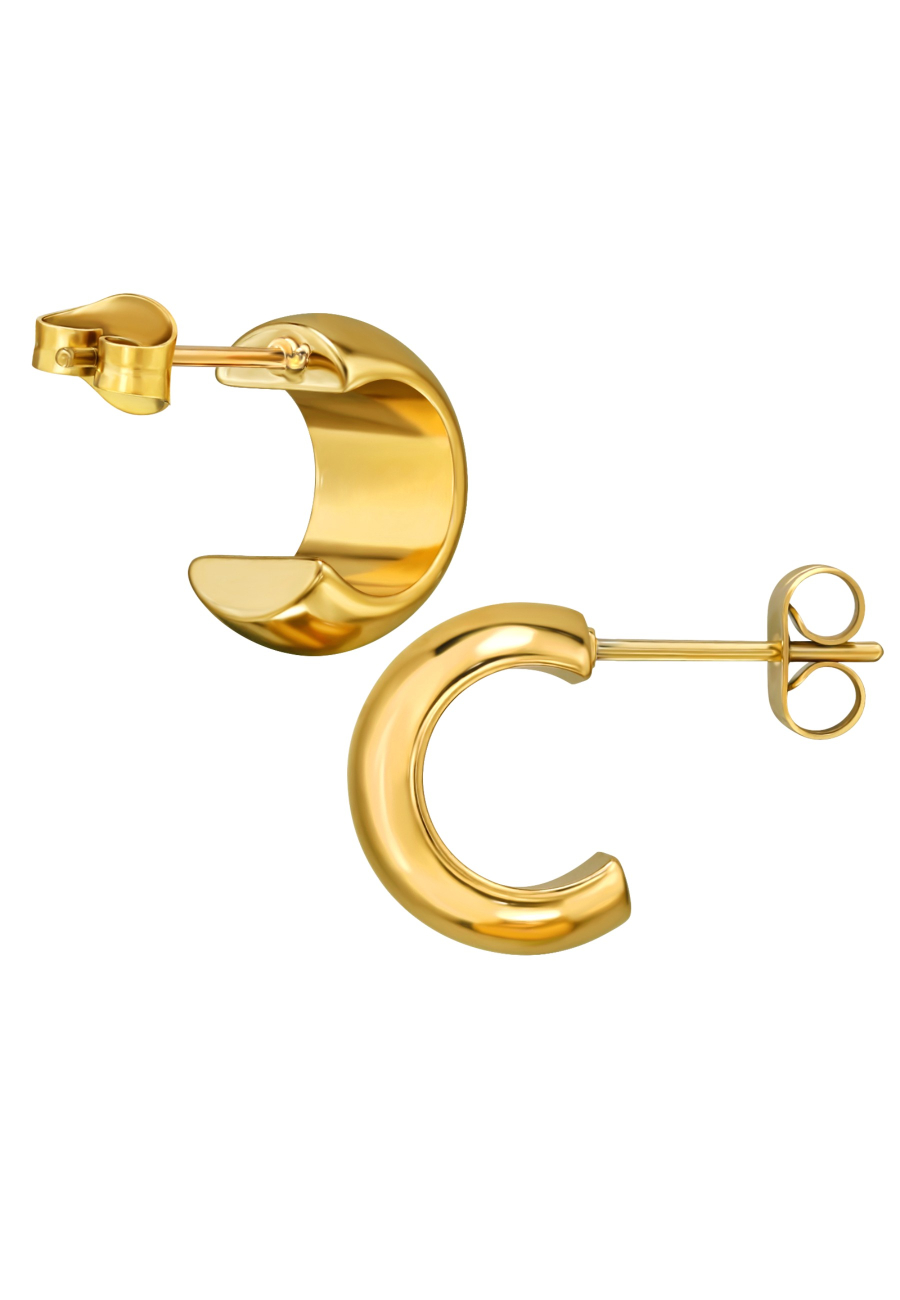 7mm Wide Half Hoop Stainless Steel Gold Color Ear Studs