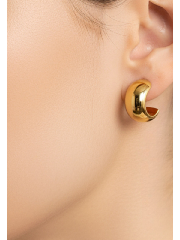 Pendientes de Botón de Media Argolla Ancha de Acero Inoxidable de Color Dorado de 7 mm