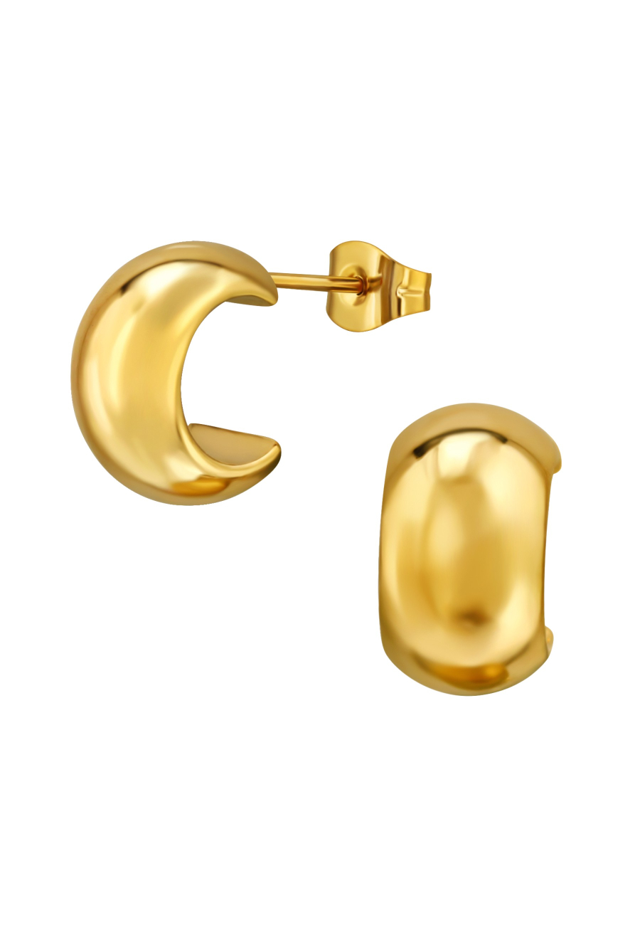 Pendientes de Botón de Media Argolla Ancha de Acero Inoxidable de Color Dorado de 7 mm