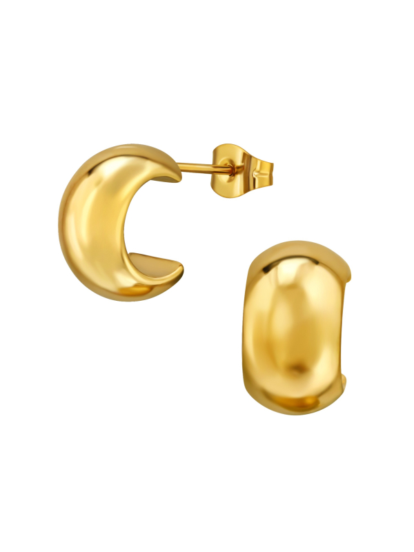 7mm Wide Half Hoop Stainless Steel Gold Color Ear Studs