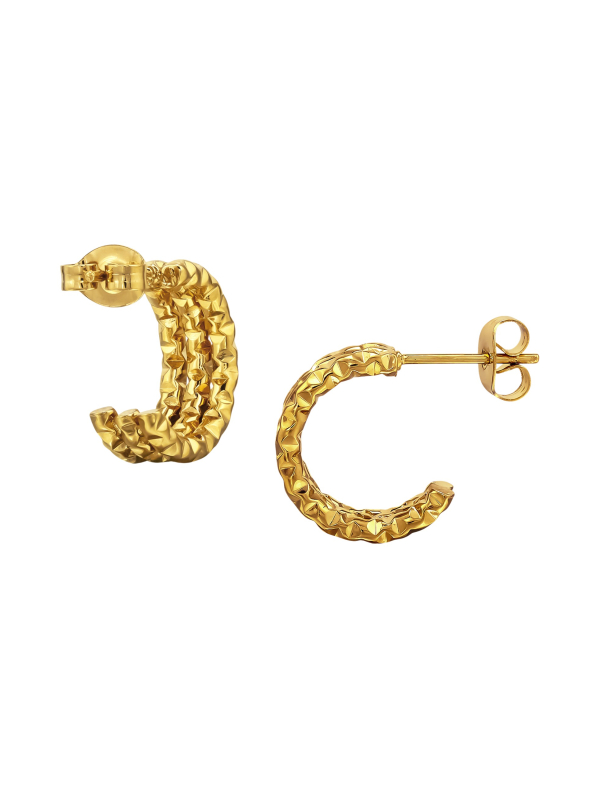 Pendientes de Botón de Tres Barras con Corte Diamante de Acero Inoxidable