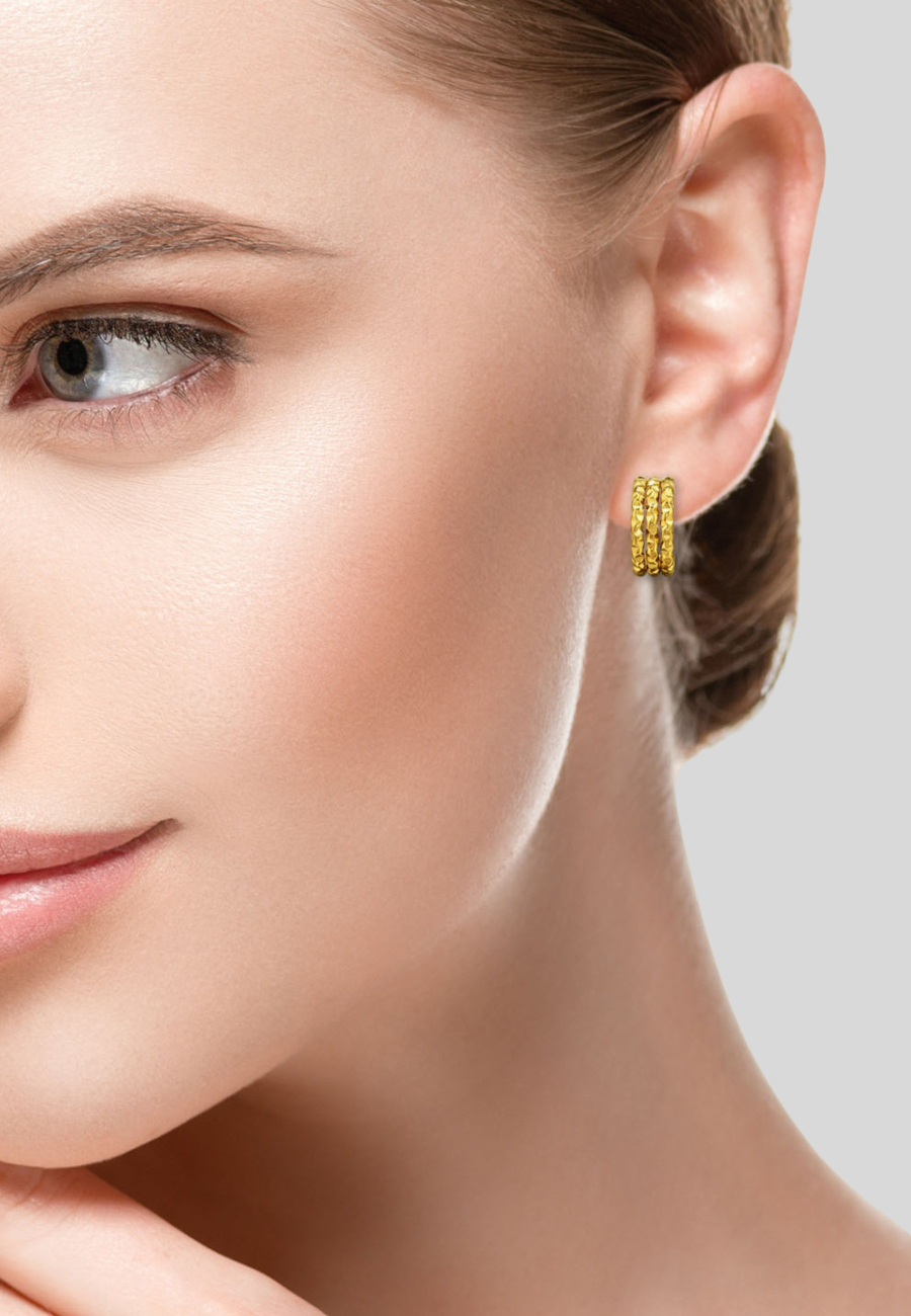 Three Line Bar Diamond Cut Stainless Steel Ear Studs