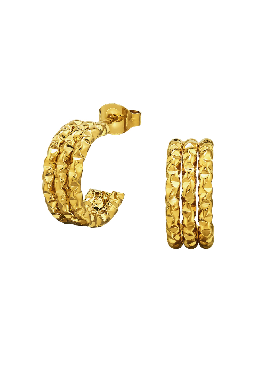 Pendientes de Botón de Tres Barras con Corte Diamante de Acero Inoxidable