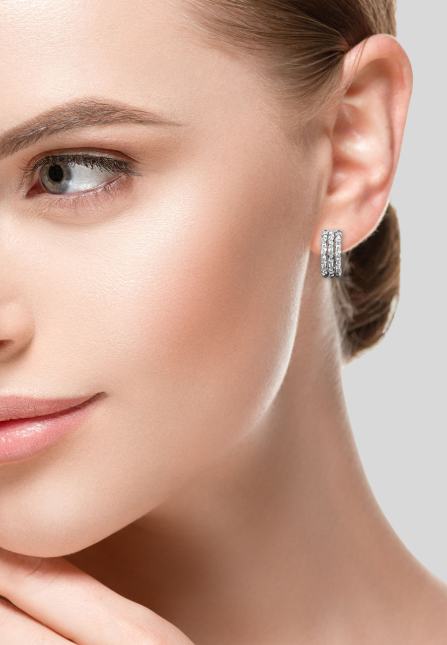 Three Line Bar Diamond Cut Stainless Steel Ear Studs