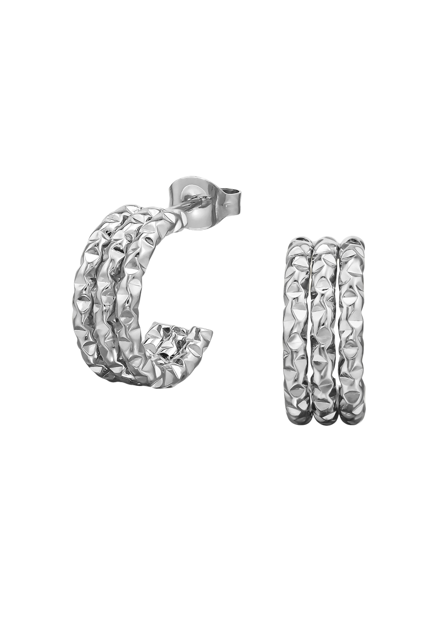 Three Line Bar Diamond Cut Stainless Steel Ear Studs