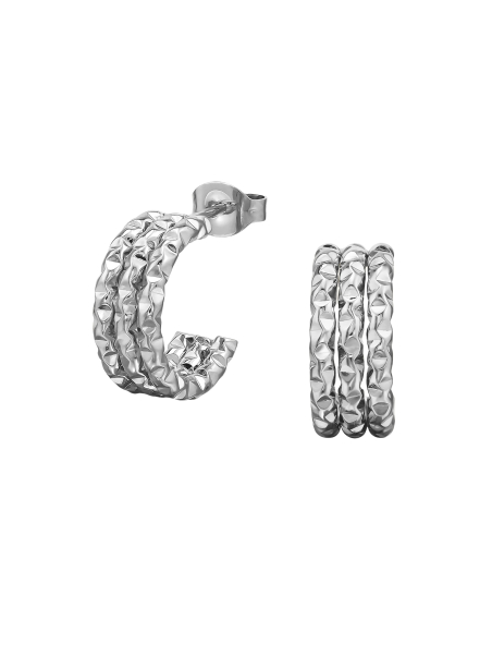 Pendientes de Botón de Tres Barras con Corte Diamante de Acero Inoxidable