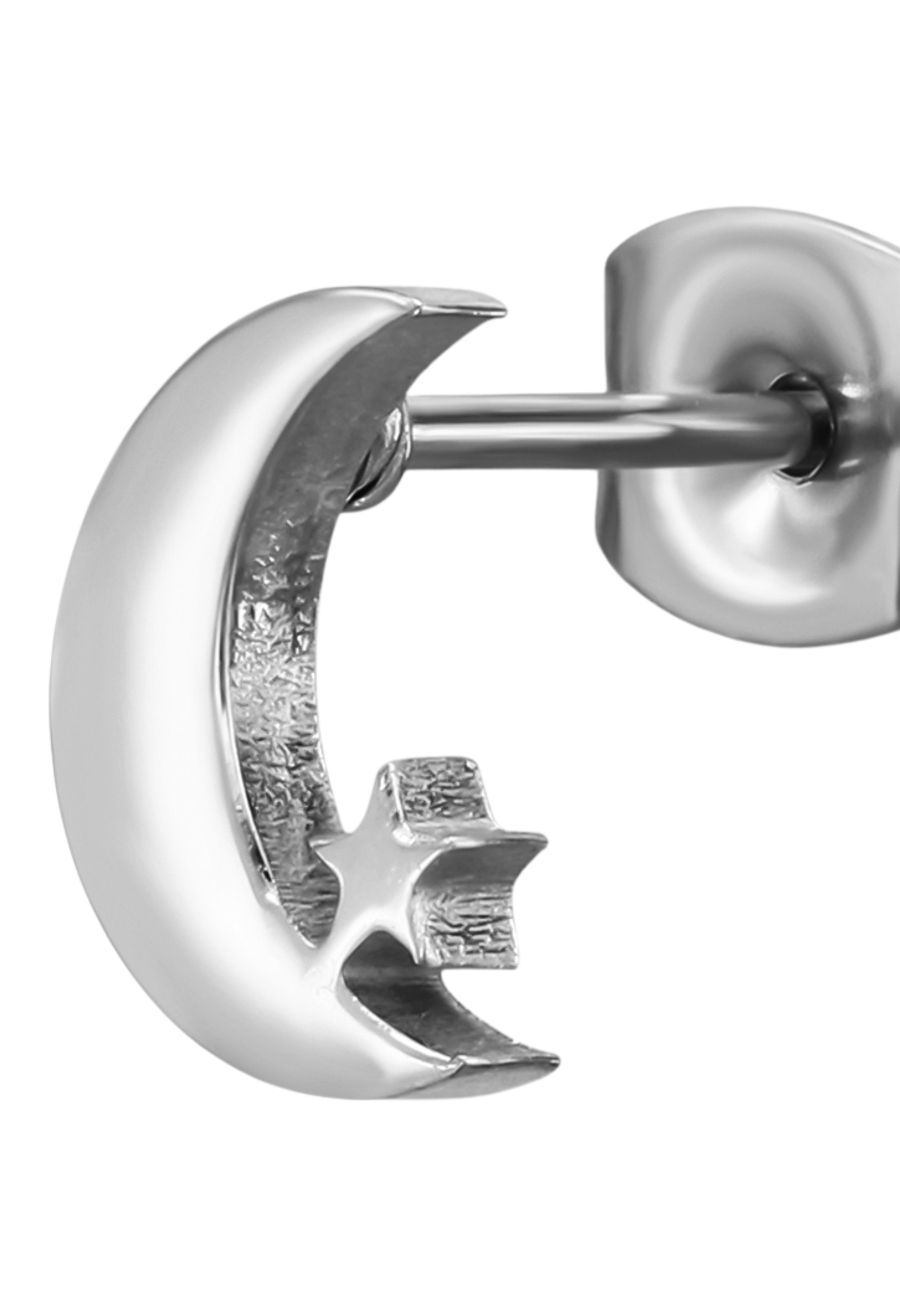 Pendientes de Botón de Luna con Estrella de Acero Inoxidable de 8 mm